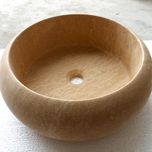 Beige Travertine Natural Stone Vessel Sink Honed and Filled, Chamfered Marble Sink, Natural Stone Sink,Handmade Sink,Stone Sink