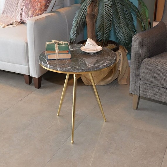 Black Marble Coffee Table Matte Gold Legs Modern Living Etsy