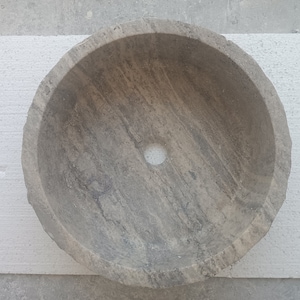Round Silver Travertine Vessel Sink for Bathroom, Kitchen, Modern Bathroom Furniture
