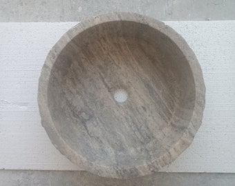 Round Silver Travertine Vessel Sink for Bathroom, Kitchen, Modern Bathroom Furniture