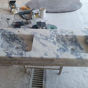 Hand-Carved Calacatta Viola Marble Sink: Wall Mount Bathroom Decor (55x17x5.1 inch)