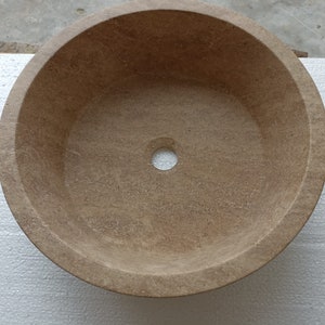 Beige Travertine Natural Stone Vessel Sink Honed and Filled, Chamfered Marble Sink, Natural Stone Sink,Handmade Sink,Stone Sink