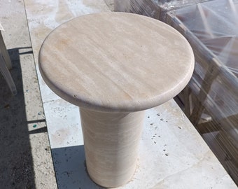 Handmade Travertine Side Table: Modern Living Room Furniture