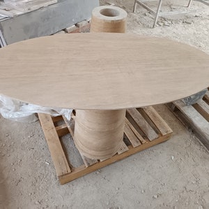 Customizable Travertine Oval Dining Table - Unique and Elegant Design