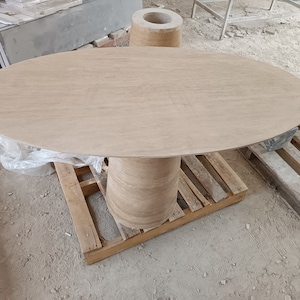Handmade Travertine Oval Dining Table: Elegant Stone Design - 50x25 inches