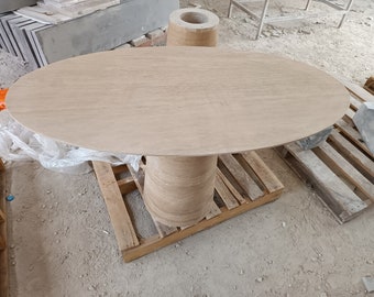 Handmade Travertine Oval Dining Table: Elegant Stone Design - 50x25 inches