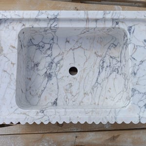 Calacatta Viola Marble Bathroom Sink: Hand Carved Stone - 28.3&quot; x 17.7&quot;