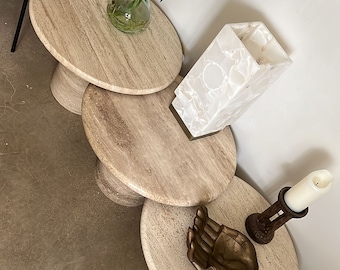 Handmade Travertine Coffee Table: Round Modern Living Room Furniture