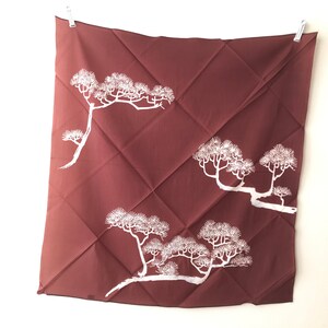Brown pine tree Japanese vintage furoshiki - reusable fabric gift wrap