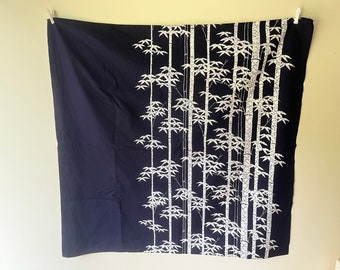 Large Japanese blue vintage furoshiki with bamboo tree design