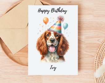Personalised Welsh Springer Spaniel Happy Birthday Greeting Card
