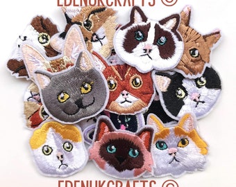 Iron On Cute Cat / Iron On Kittie Patches / 15 Cat Breeds - Small Patch Size - Perfect DIY for clothing, bags and accessories!