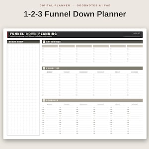 1-2-3 Funnel Down Weekly Planner, Time Block Productivity, Adult ADHD Planner  (Digital PDF)