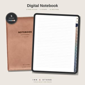 Digital Notebook Set 5 Colors | 15 Tabs 61 Templates | GoodNotes iPad Hyperlinked | Lined Grid Dotted Blank