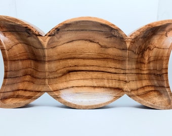 Teak Wood Triple Moon Altar Bowl