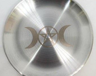 Stainless Steel Triple Moon Pentagram Altar Plate