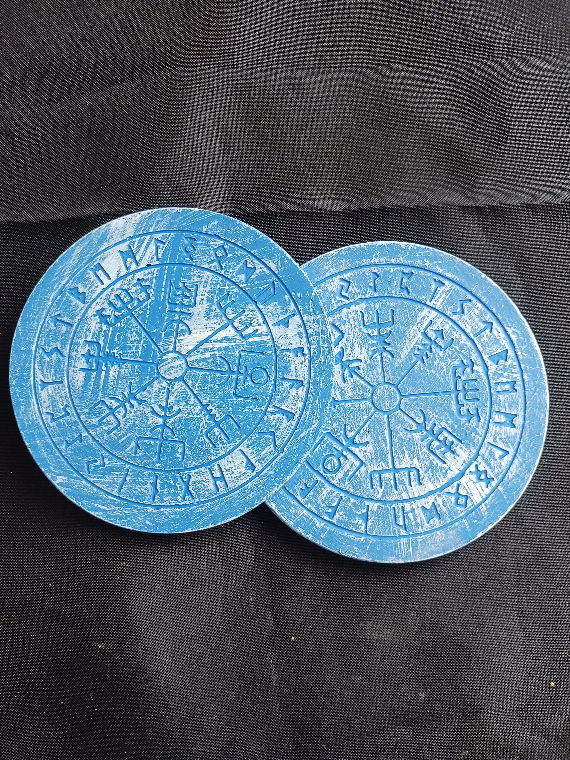 Norse Vegvisir Elder Futhark Runes Round Cork Coaster 4piece Set – Blue  Pagan