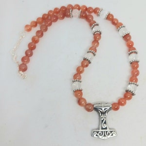 Stainless Steel Mjölnir Necklace with Black Rutile Quartz Crystal