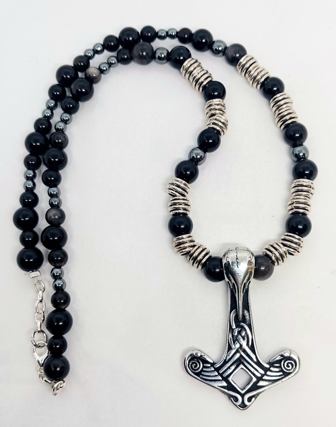 Stainless Steel Mjölnir Necklace with Smoky Quartz Crystal