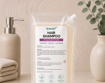 Champú natural para el cabello / Cuidado capilar suave, con bajo contenido de tóxicos y sin SLS / Recambio de 1 litro