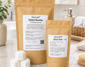 Eco Toilet Cleaning Kit - Citric Acid 250g + 18 Toilet Bombs, Natural Limescale Remover, Citric Acid Powder, Citric Acid Cleaning, Bath Bomb