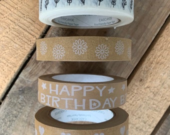 Kraft Paper Tape: Hearts, Flowers, Birthday - Vegan & Plastic-Free