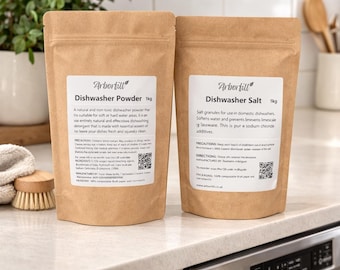 Natural Dishwasher Powder & Salt, Plant-Based Detergent Leaving No Toxic Residues, Effective Eco  Dish Cleaning, Lemon Essential Oil