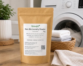 Non Bio Laundry Powder 1kg | Unscented Laundry Detergent for Sensitive Skin | Vegan Eco Friendly Washing Powder | Plastic Free Pouch