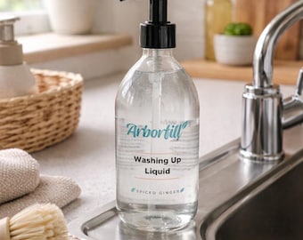 Eco Washing up Liquid, Refillable Glass Bottle, Plant Based Non-Toxic Dish Cleaning, Safe for Sinsitive Skin, UK made