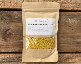 Pure beeswax pellets 100g, cosmetic grade wax, natural beeswax, unbleached yellow beeswax, beeswax for lip balm, beeswax for food wraps