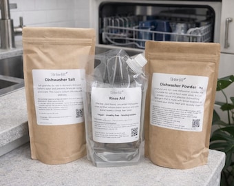 Eco Dishwasher Essentials Bundle, Plant Based Dishwasher Powder, Salt and Rinse Aid for Toxic Free Dish Cleaning Routine