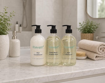 Natural Hair and  Body Care Set | Shampoo, Conditioner & Body Wash | Eco Friendly Bathroom Set | Low Tox Living | Choose Your Scent