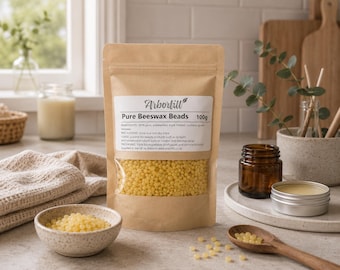Pure beeswax pellets 100g, cosmetic grade wax, natural beeswax, unbleached yellow beeswax, beeswax for lip balm, beeswax for food wraps