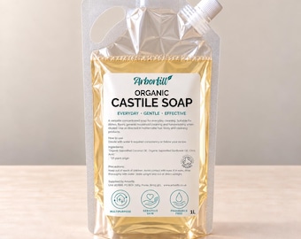 Organic Unscented Castile Soap, 1L Plant-Based Cleaner, Gentle Body Wash Base