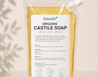 Organic Castile Soap 1Litre, Natural Unscented, Concentrated Plant Based Cleaning, Non-Toxic Ingredient for DIY Home Products and Soaps