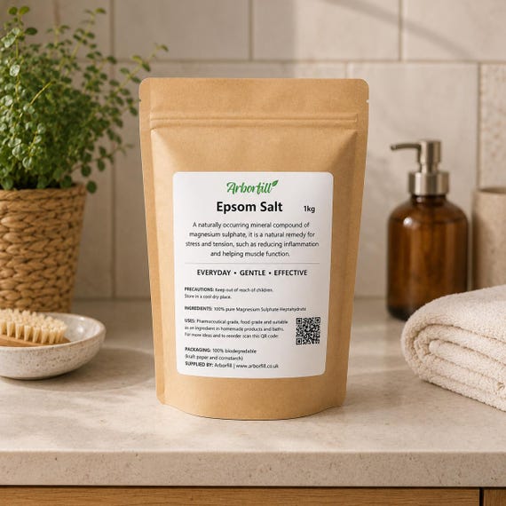 Pure Epsom Salt Bath Soak | 1kg Magnesium Sulphate (Plastic-Free Pouch)