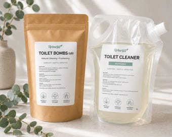 Kit para el cuidado del inodoro / Limpiador de inodoro natural + Bombas de baño / Set de limpieza de inodoro a base de plantas / Limpieza de baño ecológica / Eucalipto