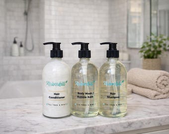 Natural Hair and  Body Care Set | Shampoo, Conditioner & Body Wash | Eco Friendly Bathroom Set | Low Tox Living | Choose Your Scent