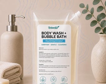Gel de ducha y baño de burbujas natural / Cuidado corporal suave, con bajo contenido de tóxicos y sin SLS / Recambio de 1 litro