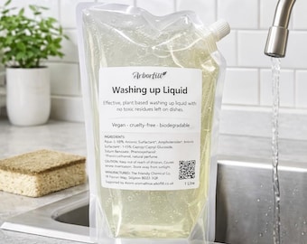 Eco Washing Up Liquid: Spiced Ginger Scent, Plant Based Non-Toxic Dish Soap, 1L Refill Pouch