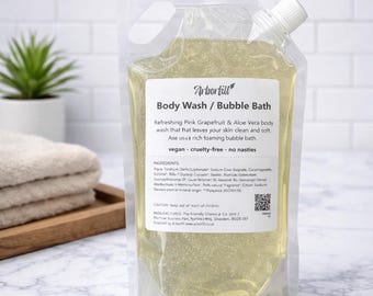 Natural Body Wash UK Sulphate Free 1 Ltr Refill | Sensitive Skin Shower Gel | Organic Style Bath Wash | Low Tox Skincare | Family Friendly