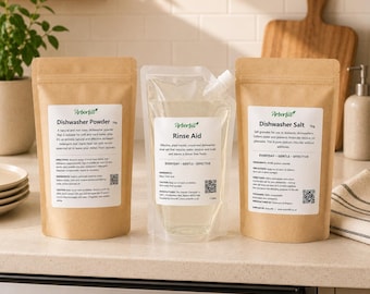 Eco Dishwasher Essentials Bundle, Plant Based Dishwasher Powder, Salt and Rinse Aid for Toxic Free Dish Cleaning Routine