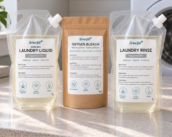 Fragrance Free Laundry Routine | Non Bio Laundry Liquid, Oxygen Bleach & Laundry Rinse | Naturally Derived Laundry Essentials