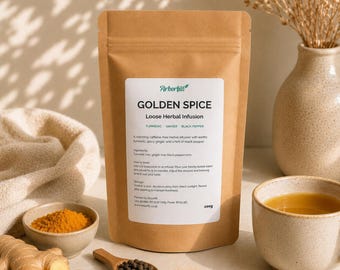 Turmeric, Ginger & Black Pepper Loose Leaf Herbal Tea | Golden Spice | Caffeine Free | Warming Herbal Infusion | 100g