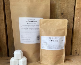 Eco Toilet Cleaning Kit - Citric Acid 250g + 18 Toilet Bombs, Natural Limescale Remover, Citric Acid Powder, Citric Acid Cleaning, Bath Bomb