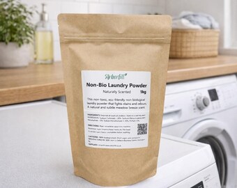 Naturally Scented Non-Bio Laundry Powder: Eco-Friendly, Vegan and Safe for Sensitive Skin, Plastic-Free Compostable Pouch
