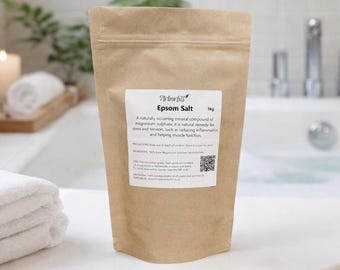 Natural Epsom Salt 1kg | Bath Soak | Pure Magnesium Sulphate | Relaxing Muscle Bath Salts | Additive-Free Bath Soak | Plastic Free Pouch