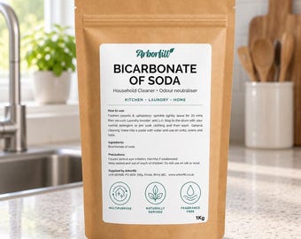 Bicarbonate of Soda 1kg | Natural Cleaning Powder | Baking Soda for Cleaning, Deodoriser, Eco Household Cleaner | Plastic Free Pouch