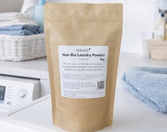 Non Bio Laundry Powder 1kg | Unscented Laundry Detergent for Sensitive Skin | Vegan Eco Friendly Washing Powder | Plastic Free Pouch