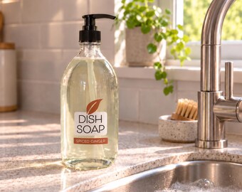 Spiced Ginger Washing Up Liquid | Refillable Glass Bottle | Plant-Based Dish Soap | UK Made